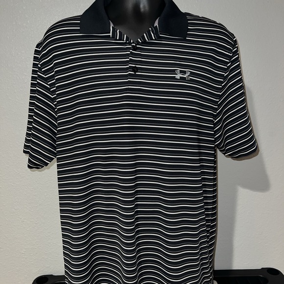 Under Armour Other - Under Armour HeatGear Polo Shirt Men's LG Tall Black White Stripe Loose Golf L